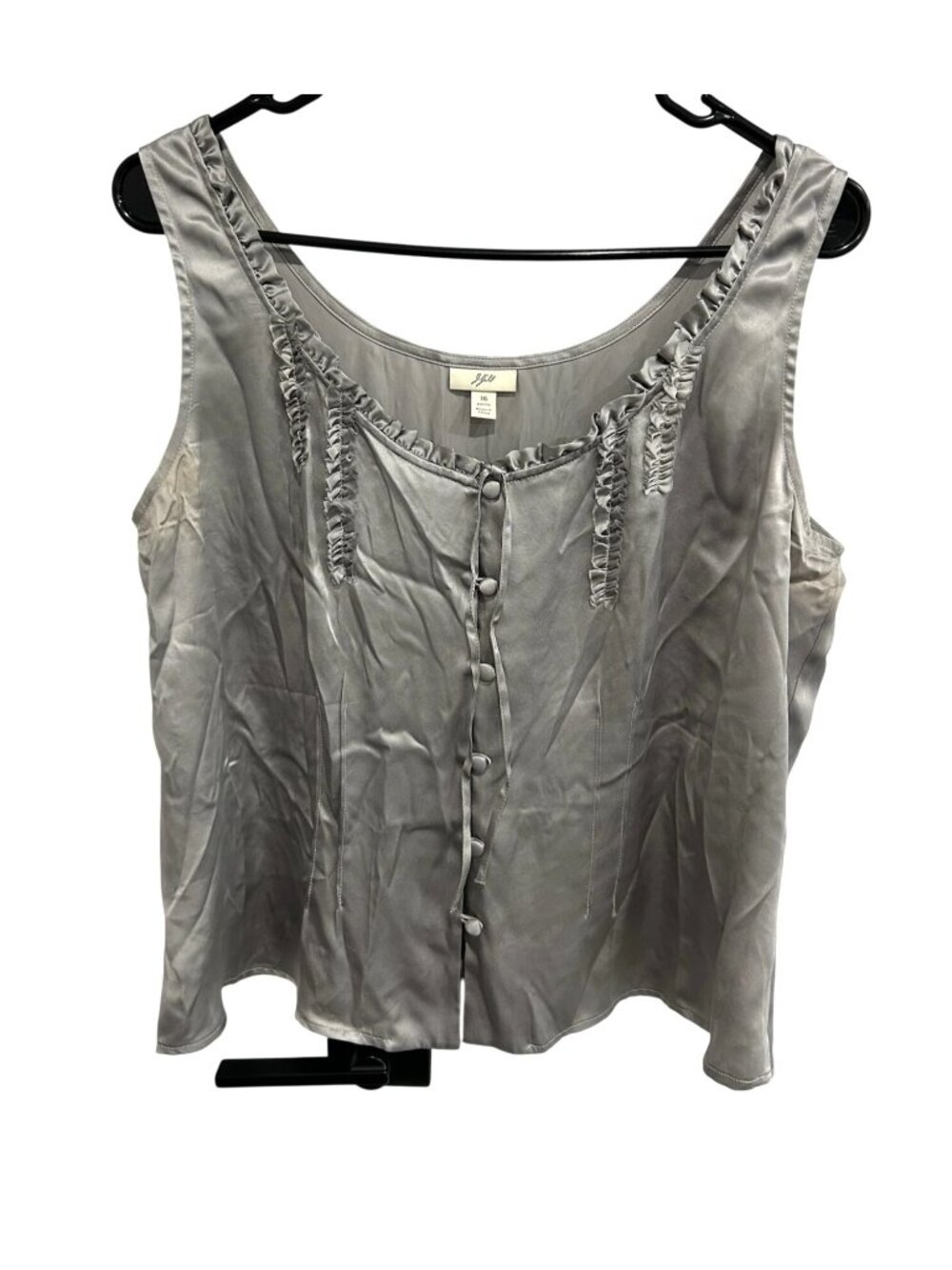 J.Jill 16P Gray 100% Silk Ruffled Sleeveless Top Minimalist Quiet Luxury